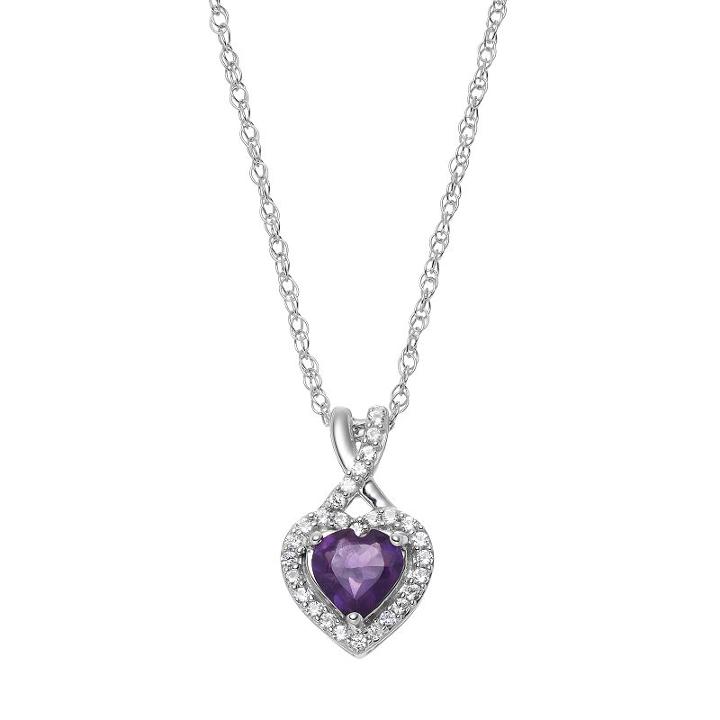 Sterling Silver Amethyst & Lab-created White Sapphire Heart Pendant, Women's, Size: 18, Purple