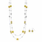 Yellow Beaded Geometric Double Strand Necklace & Drop Earring Set, Women's