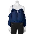 Juniors' Liberty Love Cold-shoulder Ruffle Top, Girl's, Size: Medium, Blue (navy)
