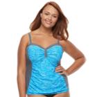 Plus Size Free Country Bust Enhancer Printed Bandeaukini Top, Women's, Size: 3xl, Blue