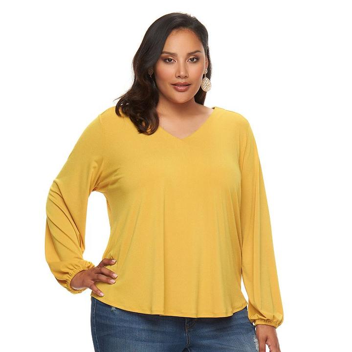 Plus Size Jennifer Lopez Lace-up Back Crepe Top, Women's, Size: 2xl, Yellow