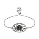 Brilliance Silver Plated Marcasite Flower & Vine Bolo Bracelet, Women's, Black