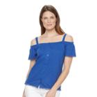 Women's Caribbean Joe Flounce Sleeve Peasant Tank Top, Size: Large, Blue Other
