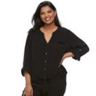 Juniors' Plus Size Candie's&reg; Tie-front Gauze Shirt, Teens, Size: 3xl, Black