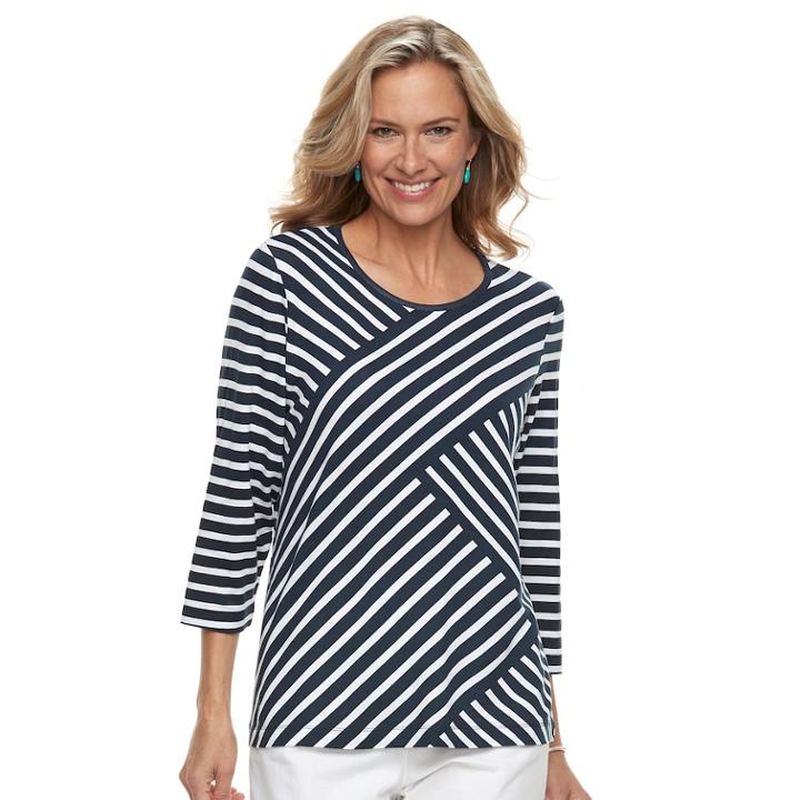 Women's Cathy Daniels Diagonal Stripe Top, Size: Medium, Dark Blue