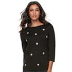 Women's Elle&trade; Glitter Dot Crewneck Sweater, Size: Small, Black