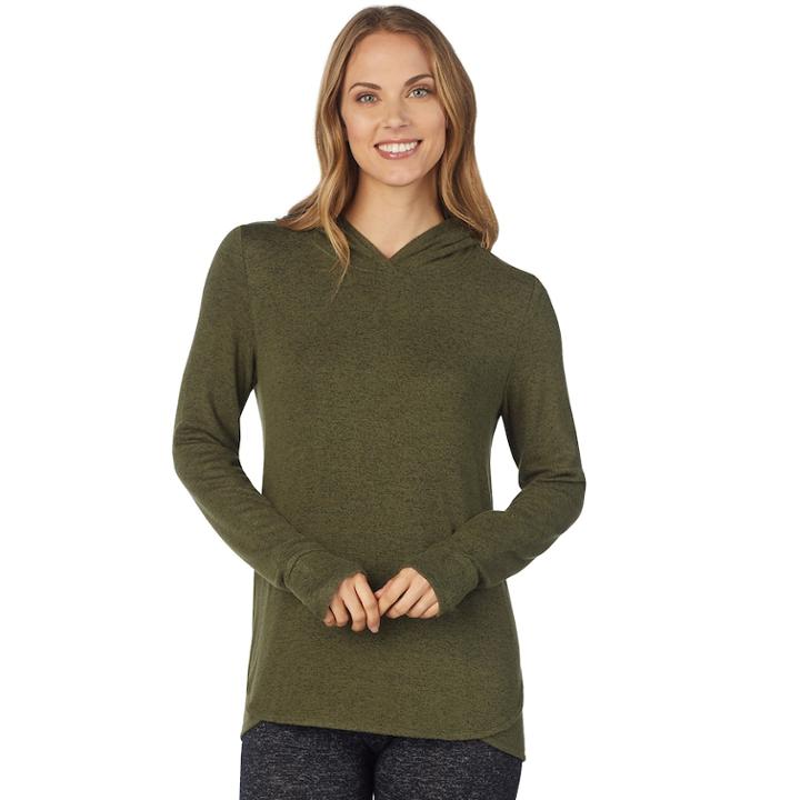 Women's Cuddl Duds Soft Knit Long Sleeve Tunic Hoodie, Size: Medium, Dark Green