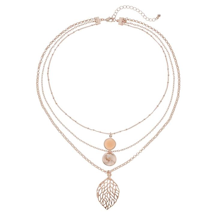 Filigree Leaf Multi Strand Necklace, Women's, Light Pink