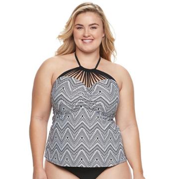 Island Soul, Juniors' Plus Size Tribal High-neck Halterkini Top, Size: 1xl, Oxford