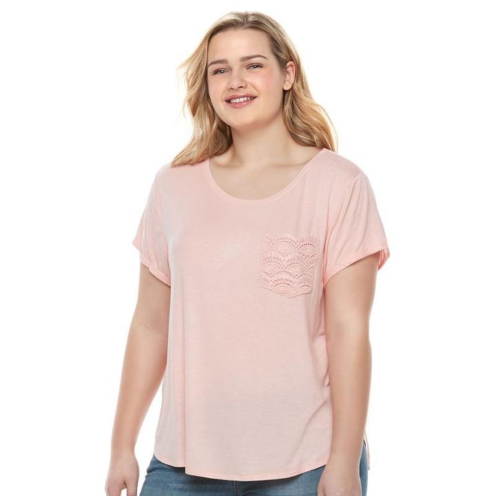Juniors' Plus Size So&reg; Crochet Pocket Tee, Girl's, Size: 2xl, Lt Orange