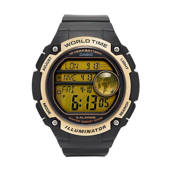 Casio Men's 10-year Battery Digital World Time Watch - Ae3000w-9av, Black