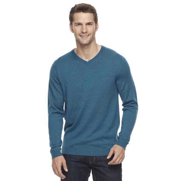 Men's Apt. 9&reg; Modern-fit 12gg Merino V-neck Sweater, Size: Large, Turquoise/blue (turq/aqua)