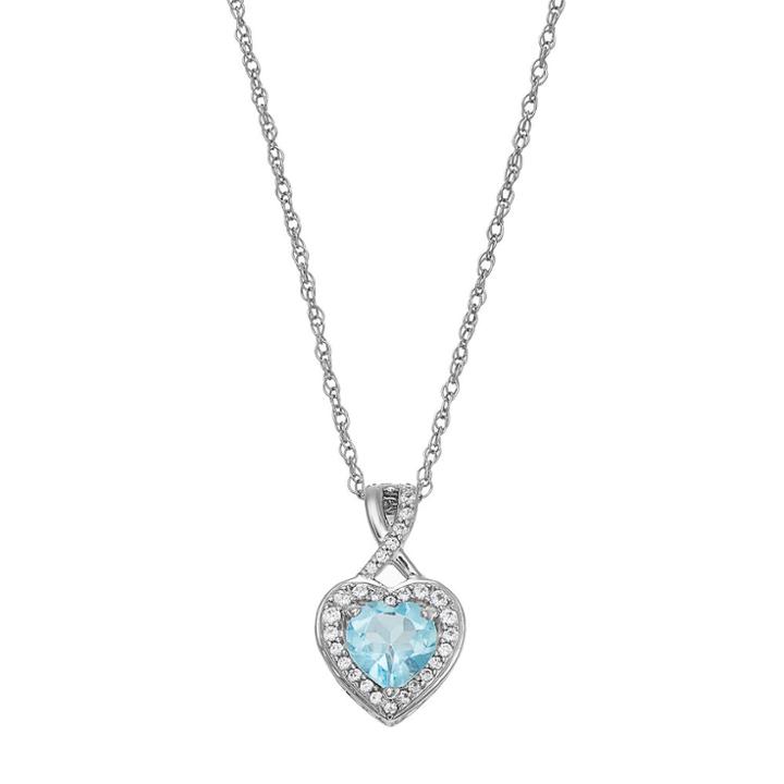 Sterling Silver Simulated Aquamarine & Lab-created White Sapphire Heart Halo Pendant Necklace, Women's, Size: 18