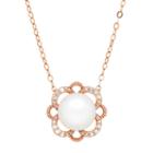 10k Rose Gold Freshwater Cultured Pearl & 1/10 Carat T.w. Diamond Flower Necklace, Women's, White
