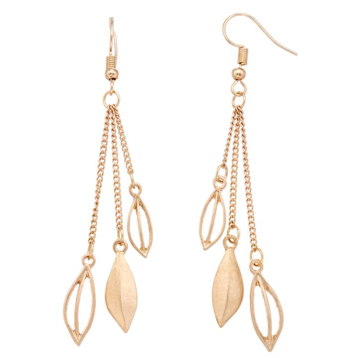 Multi Strand Leaf Drop Earrings, Women's, Gold