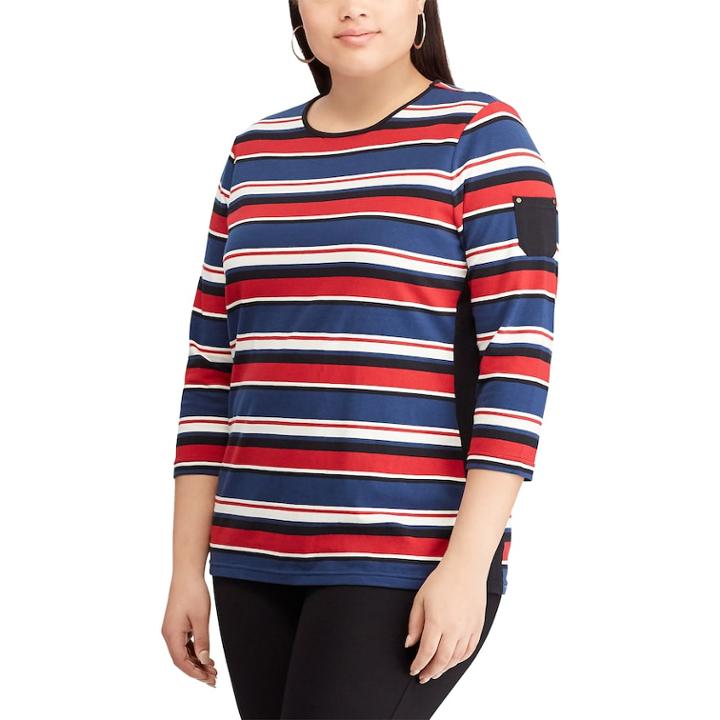 Plus Size Chaps Stripe Top, Women's, Size: 2xl, Red