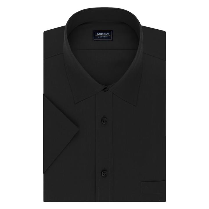 Big & Tall Arrow Regular-fit Spread-collar Short-sleeved Dress Shirt, Men's, Size: 24 Big, Deep Black