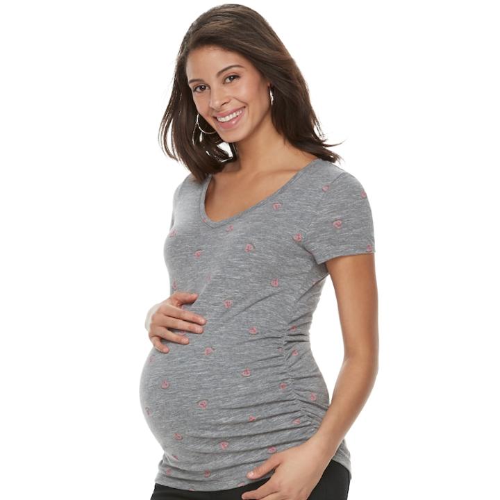 Maternity A:glow Essential Ruched V-neck Tee, Women's, Size: S-mat, Light Grey