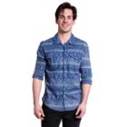 Men's Excelled Slim-fit Paisley Snap-front Shirt, Size: Large, Blue