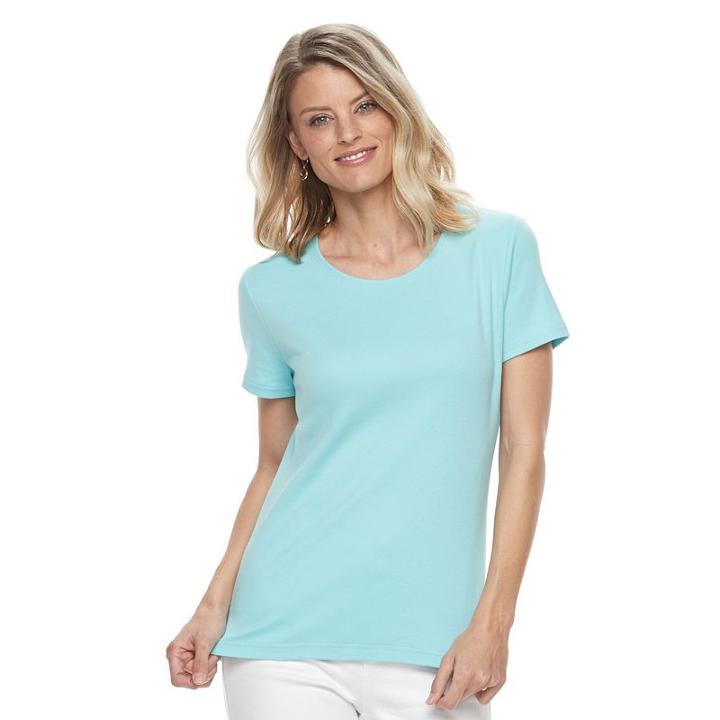 Petite Croft & Barrow&reg; Essential Crewneck Tee, Women's, Size: L Petite, Turquoise/blue (turq/aqua)