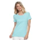 Petite Croft & Barrow&reg; Essential Crewneck Tee, Women's, Size: L Petite, Turquoise/blue (turq/aqua)