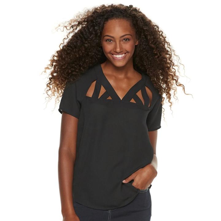 Juniors' Grayson Threads Cutout Top, Teens, Size: Large, Black