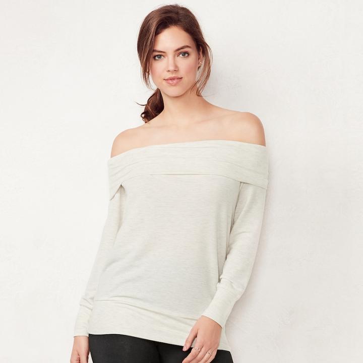 Women's Lc Lauren Conrad Weekend Off-the-shoulder Sweatshirt, Size: Xs, Lt Beige