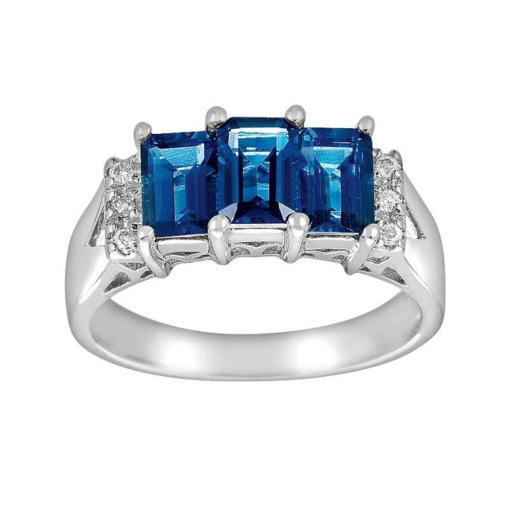 Sterling Silver London Blue Topaz And Diamond Accent 3-stone Ring, Women's, Size: 7