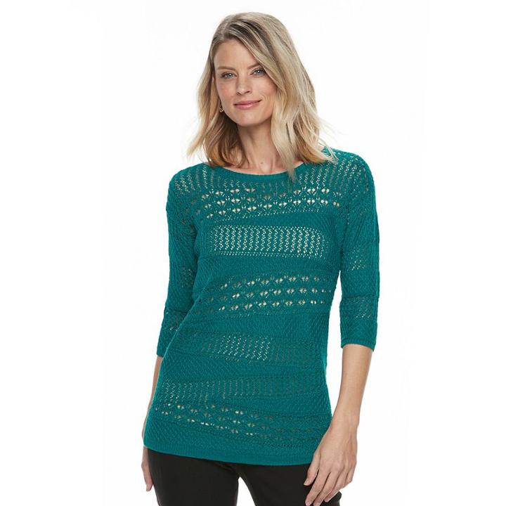 Petite Dana Buchman Openwork Sweater, Women's, Size: Xl Petite, Green