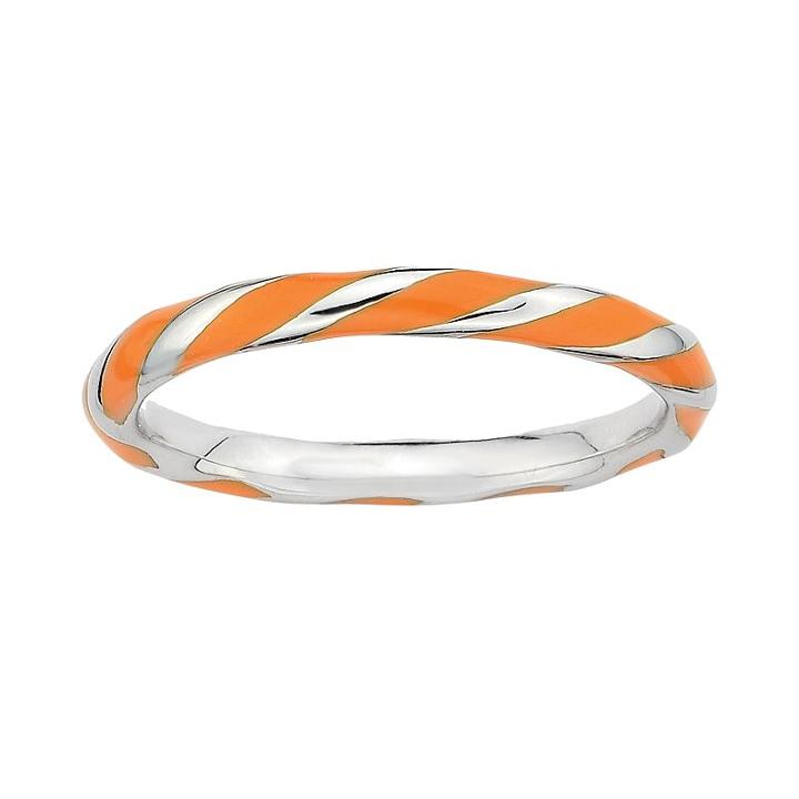 Stacks And Stones Sterling Silver Orange Enamel Twist Stack Ring, Women's, Size: 9, Grey