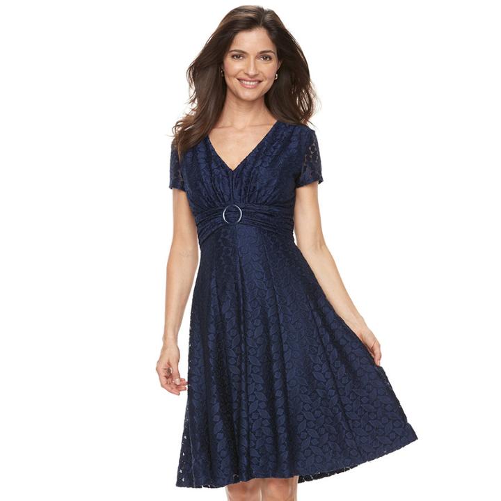 Women's Perceptions Lace Fit & Flare Dress, Size: 18, Blue (navy)