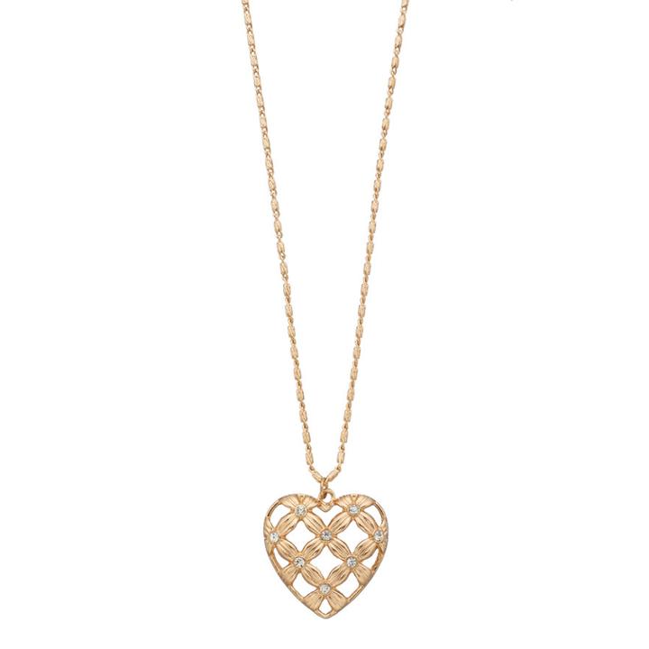 Long Lattice Heart Pendant Necklace, Women's, Gold