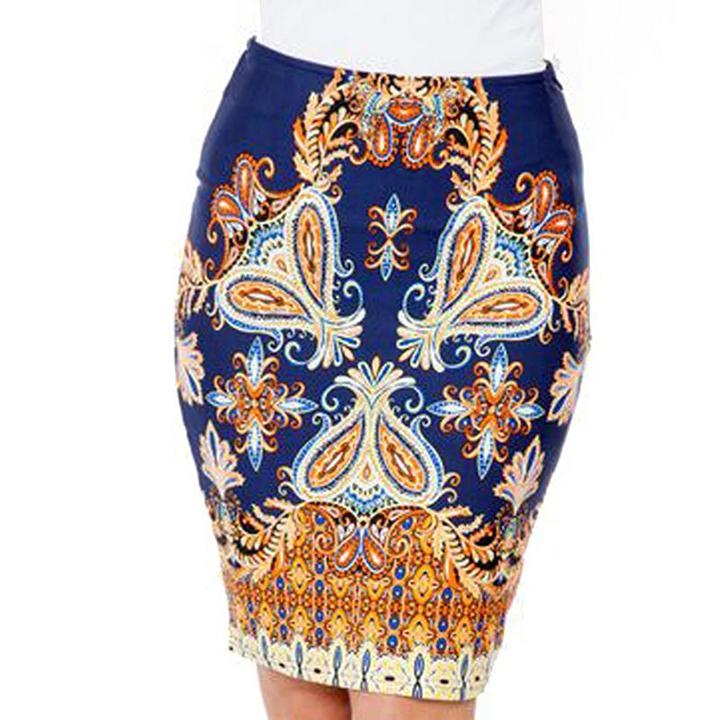White Mark Print Pencil Skirt - Women's, Size: Small, Blue