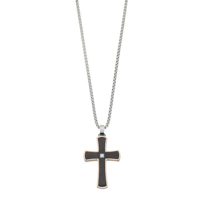 Lynx Men's Two Tone Stainless Steel Cross Pendant Necklace, Size: 24, White