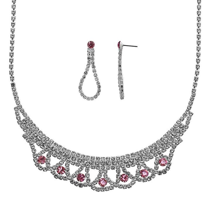 Crystal Allure Necklace And Teardrop Earring Set, Women's, Size: 16.5, Pink