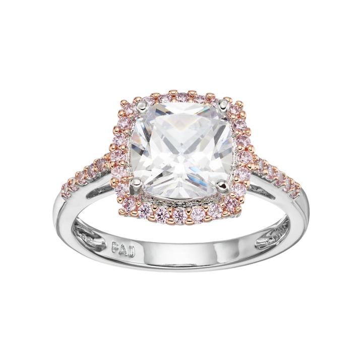 Lily & Lace Pink & White Cubic Zirconia Two Tone Square Halo Ring, Women's, Size: 9