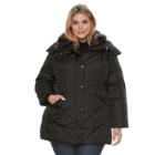 Plus Size Tower By London Fog Faux-fur Trim Puffer Coat, Women's, Size: 3xl, Black
