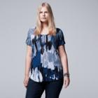 Plus Size Simply Vera Vera Wang Printed V-neck Tee, Women's, Size: 3xl, Med Blue