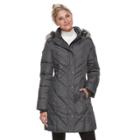 Women's Tower By London Fog Down Faux-fur Trim Puffer Jacket, Size: Xl, Grey (charcoal)