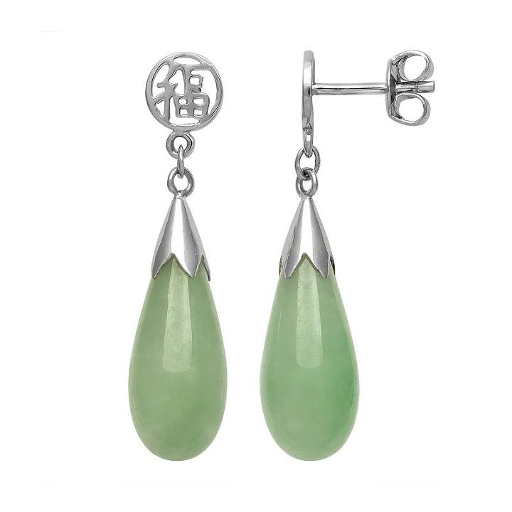 Jade Sterling Silver Luck Teardrop Earrings, Women's, Green