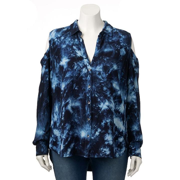 Plus Size Rock & Republic&reg; Tie-dye Cold-shoulder Shirt, Women's, Size: 0x, Blue