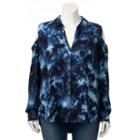 Plus Size Rock & Republic&reg; Tie-dye Cold-shoulder Shirt, Women's, Size: 0x, Blue