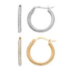 Sterling 'n' Ice Crystal Hoop Earring Set, Women's, White