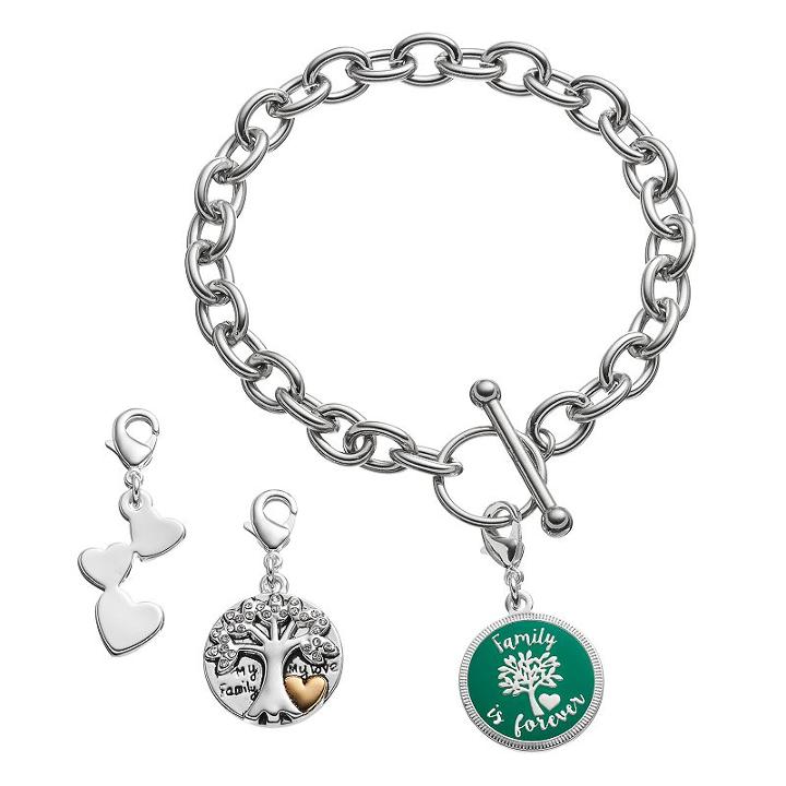 Love This Life Family Is Forever Bracelet & Crystal Charms Set, Women's, Grey
