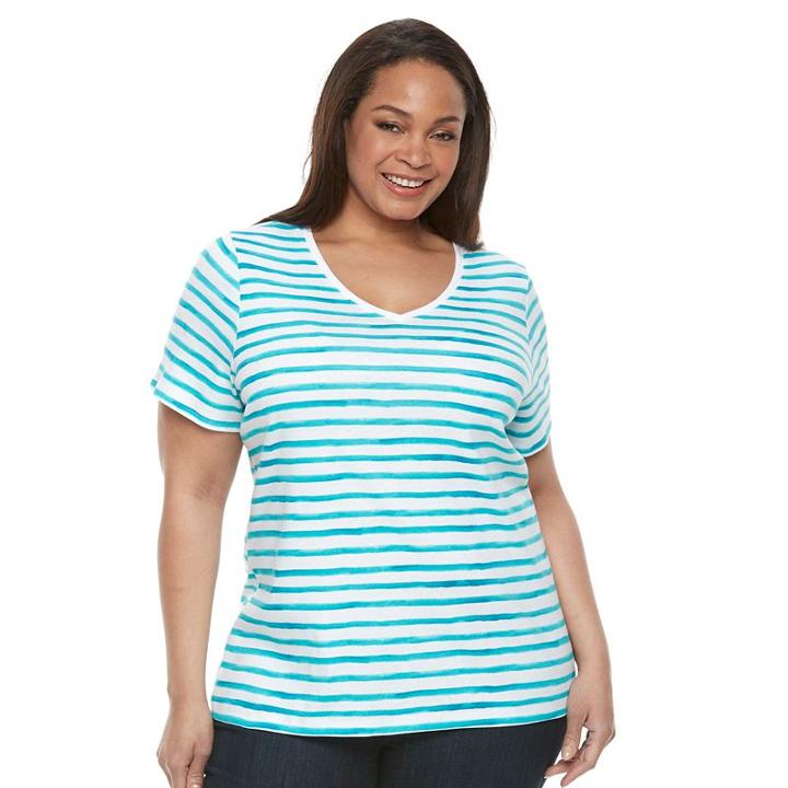 Plus Size Croft & Barrow&reg; Essential V-neck Tee, Women's, Size: 1xl, Turquoise/blue (turq/aqua)