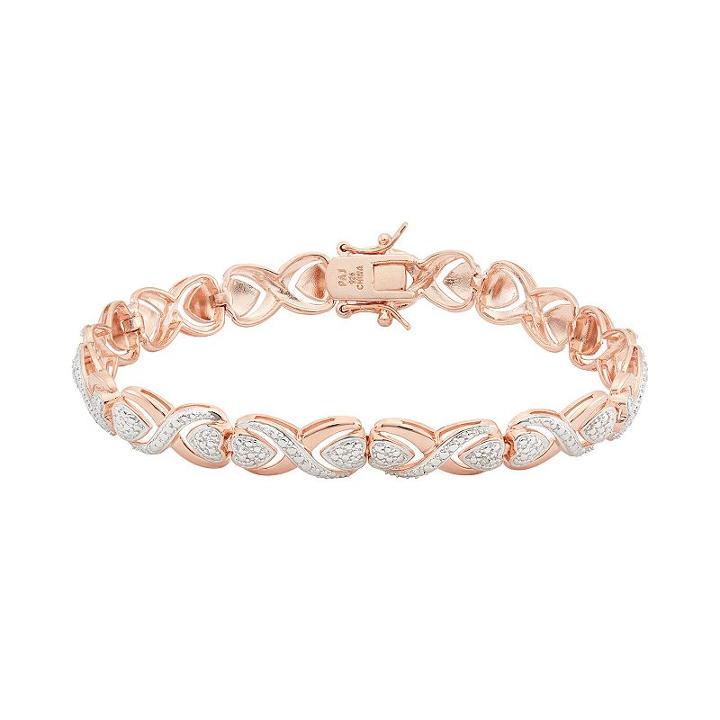 18k Rose Gold Over Silver Heart Bracelet, Women's, Size: 7.25, White