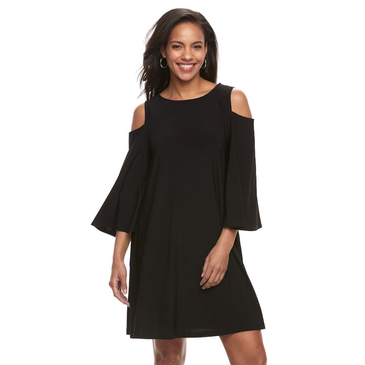 Women's Nina Leonard Oversized Sleeve Cold-shoulder Dress, Size: Large, Black