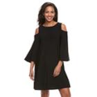 Women's Nina Leonard Oversized Sleeve Cold-shoulder Dress, Size: Large, Black
