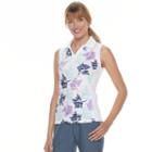 Pebble Beach, Women's Floral Print V-neck Top, Size: Xl, White