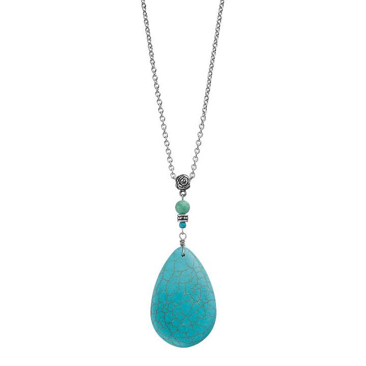 Long Simulated Turquoise Teardrop Necklace, Women's, Turq/aqua